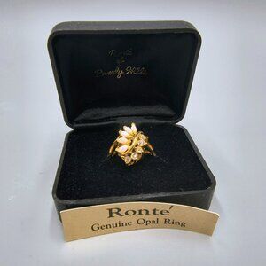 Genuine Opal Ring from Ronte of Beverly Hills with Rhinestone Crystals Size 4.5